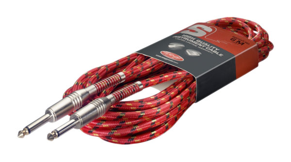 Cable PLUG-PLUG TELA standard 6mm. - 6 mts. - Color Rojo STAGG